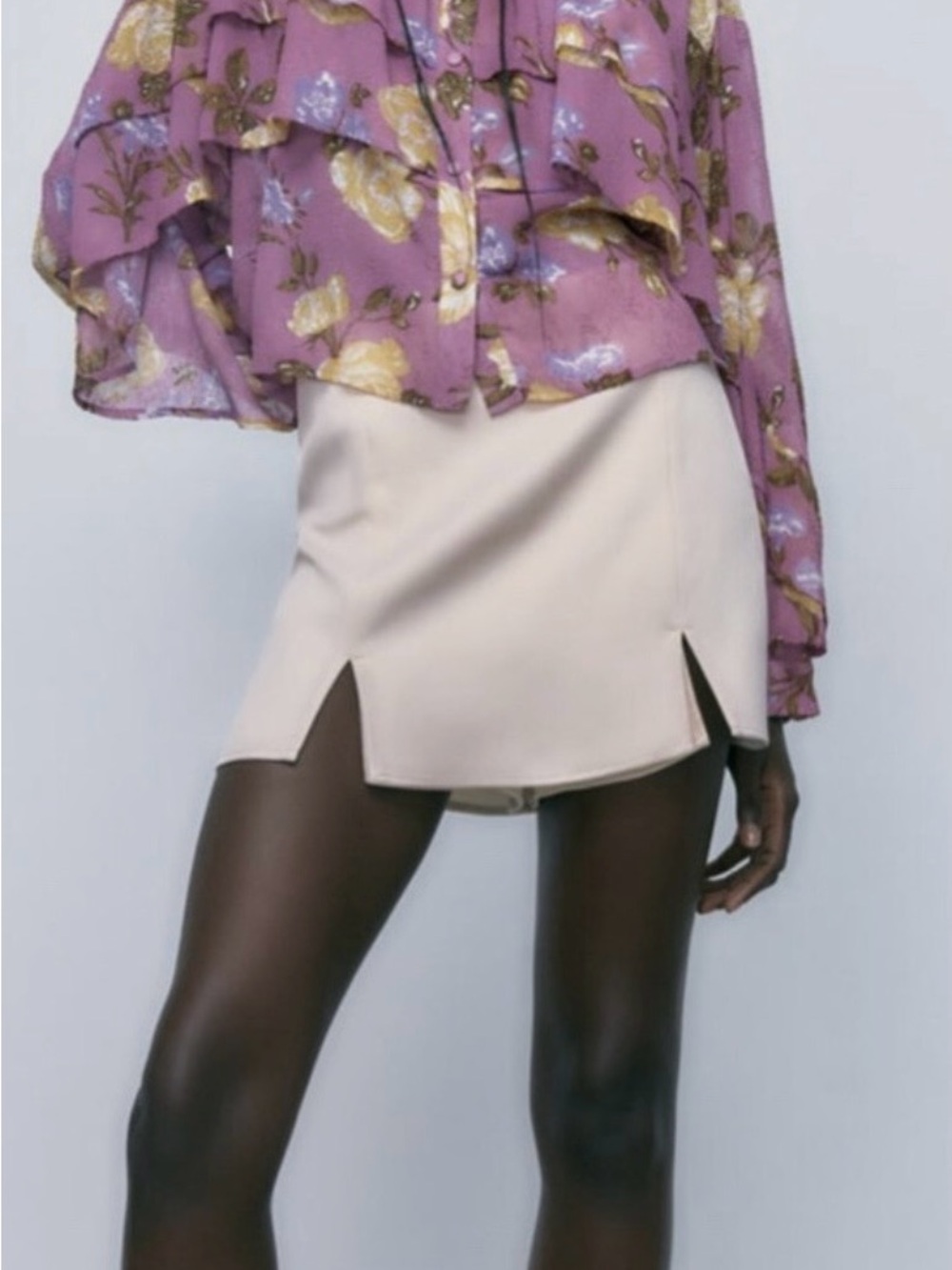 ZARA Lilac Floral Top with Mustard and Olive Accents